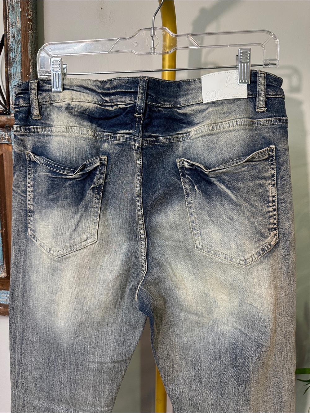 SOC moto Slim Straight Distressed Jeans in Faded Blue ombré 36 - Picture 8 of 15